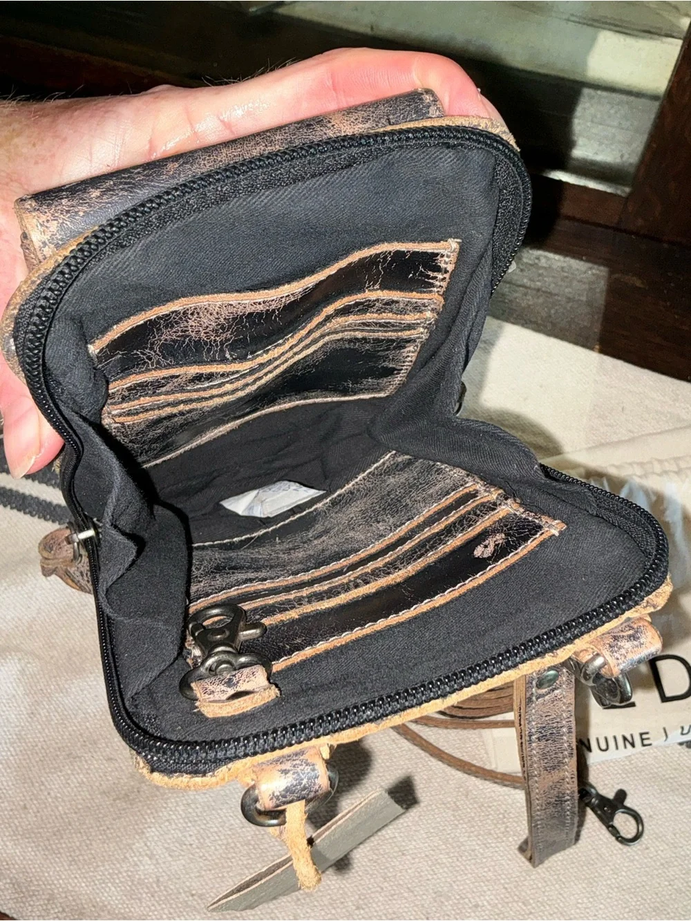 NWT Bed Stu Leather Alelike Crossbody Wristlet Phone Wallet Black Lux MSRP $185